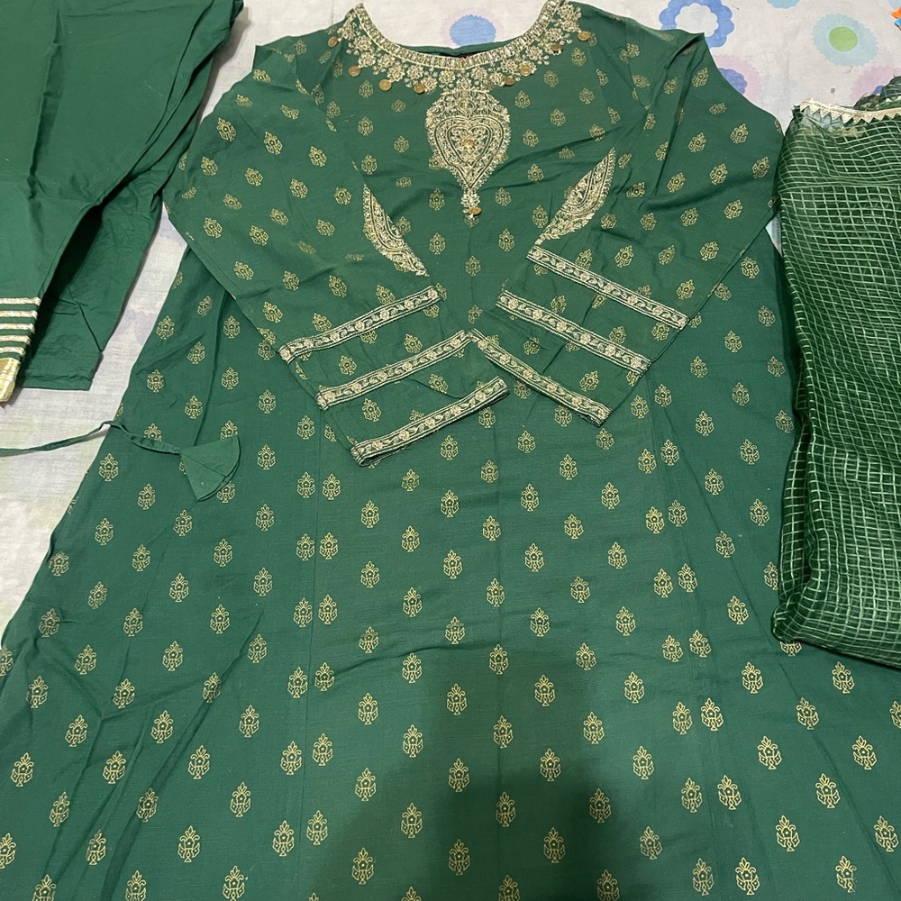 Rang ja brand Elegant Green Embroidered Kurta Set